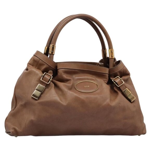 Chloe Victoria Tote Bag Leather Gold Brown Auth fm4371 - Picture 1 of 16